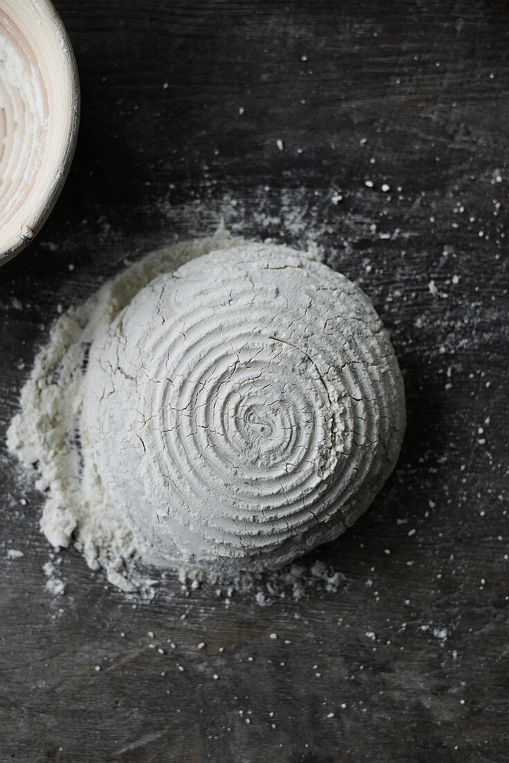 Raw sourdough bread, dusted with flour
