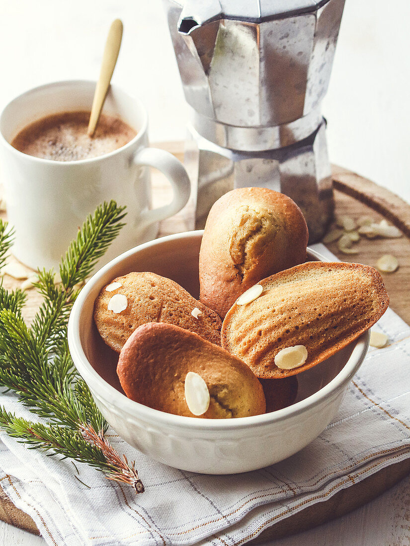 Almond Madeleines and coffee