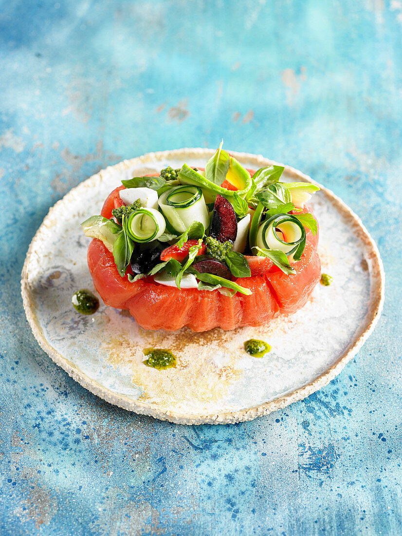 Summer Salad with Pistachio Pesto and Coriander