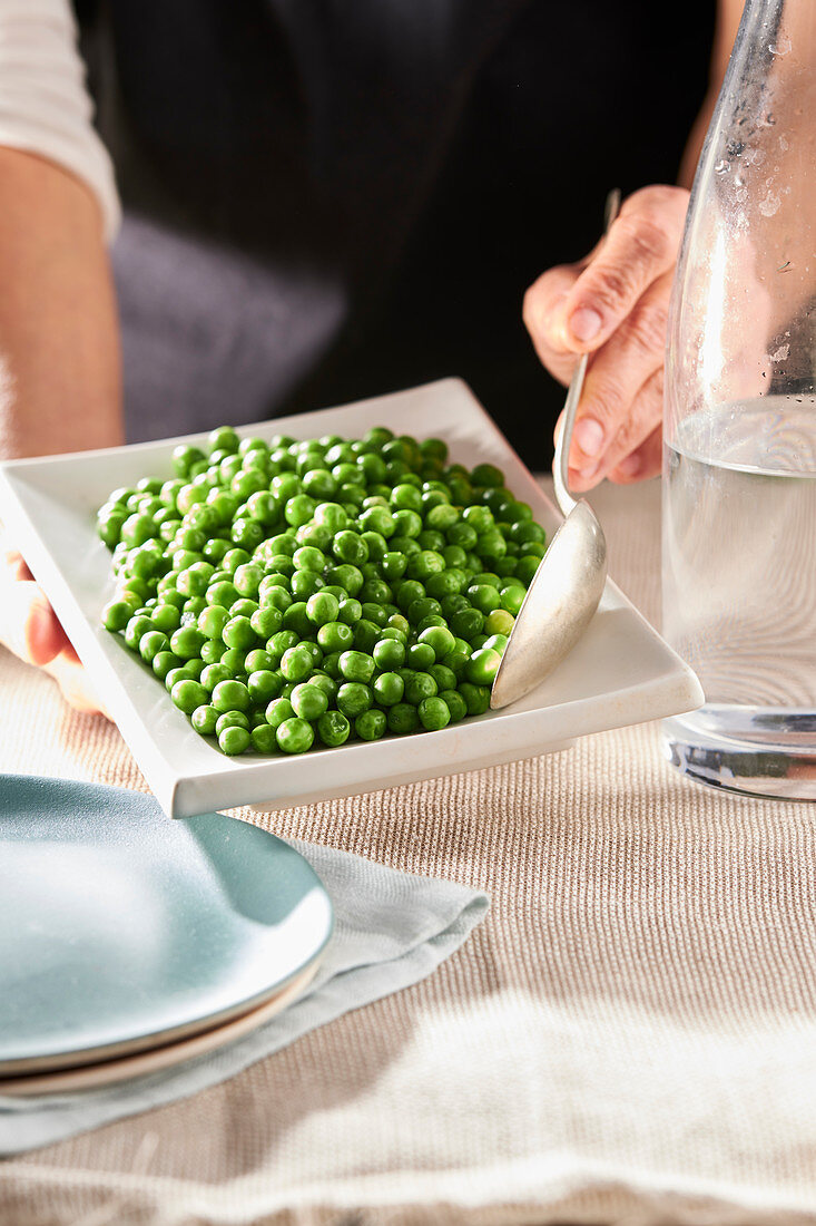 Peas on serving platter