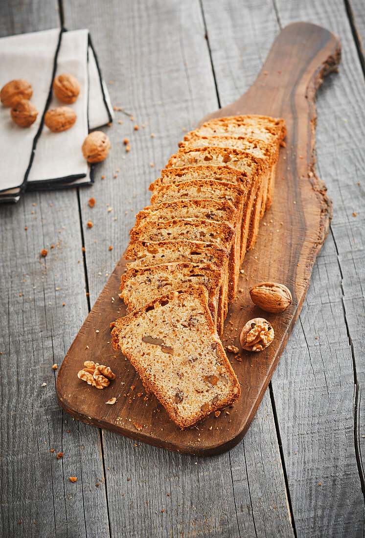 Nut cake with sliced walnuts