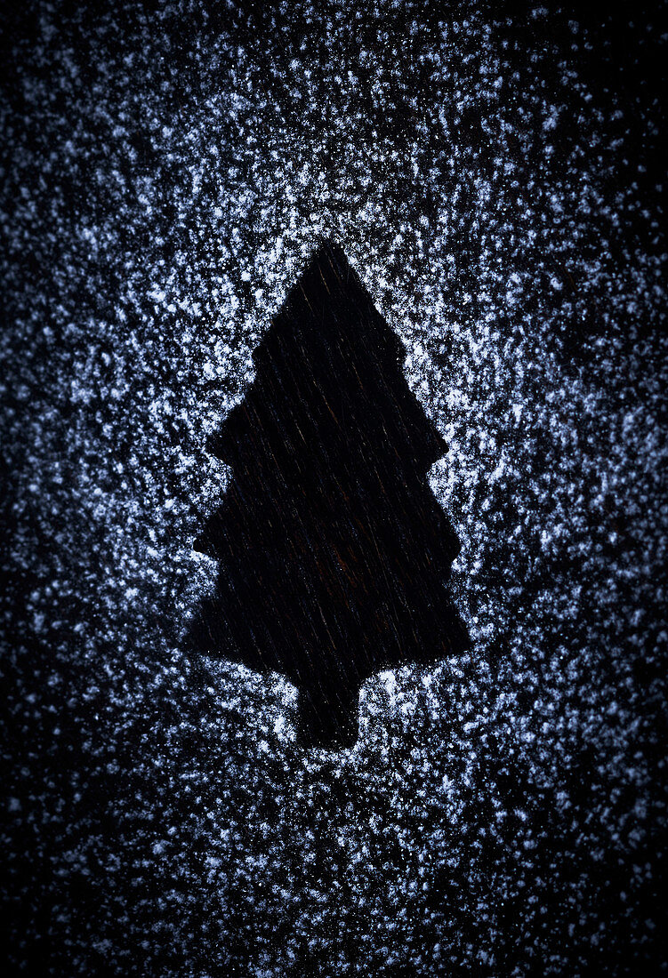 Abdruck eines Tannenbaums auf schwarzem Untergrund