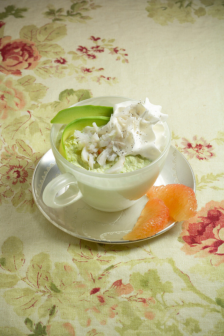 Avocado cappuccino with crab meat