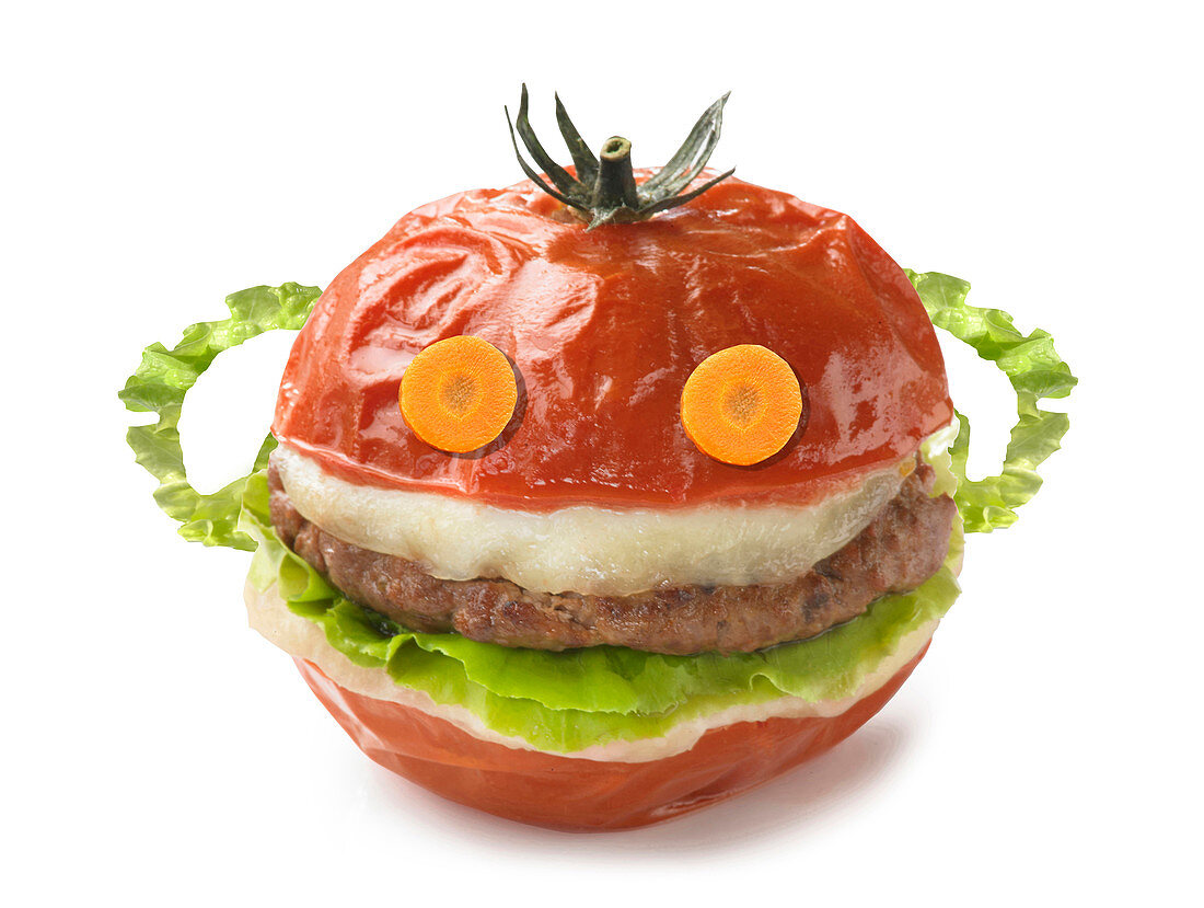 Lustig dekorierter Tomaten-Burger