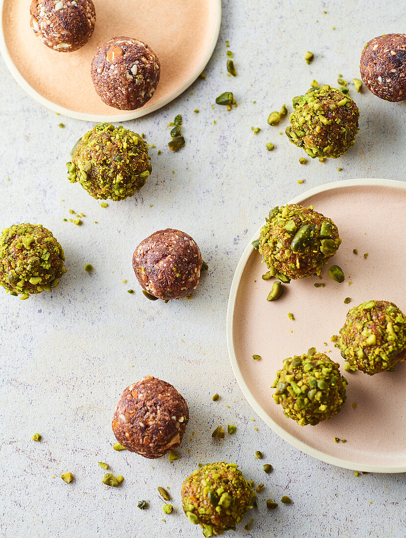 Energy ball, crunchy bites with chocolate and dried fruit