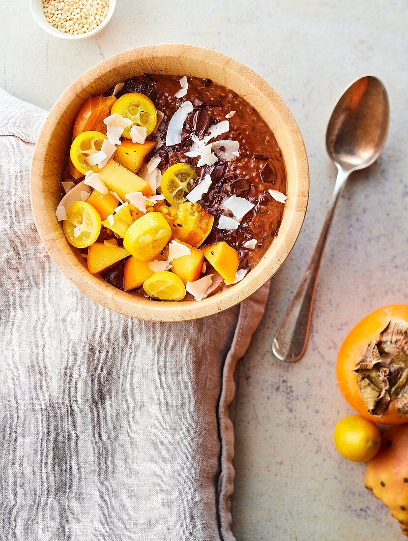 Chocolate quinoa and exotic fruit porridge