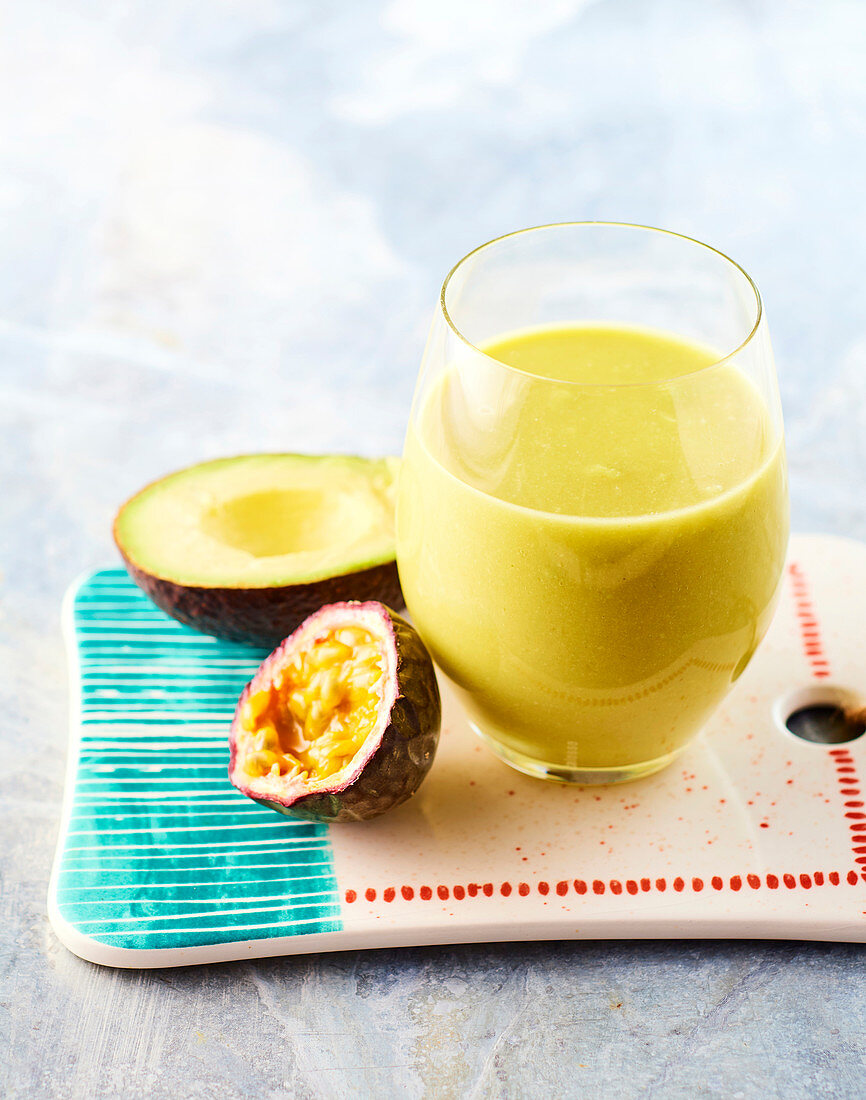 Passion fruit juice, avocado and pineapple