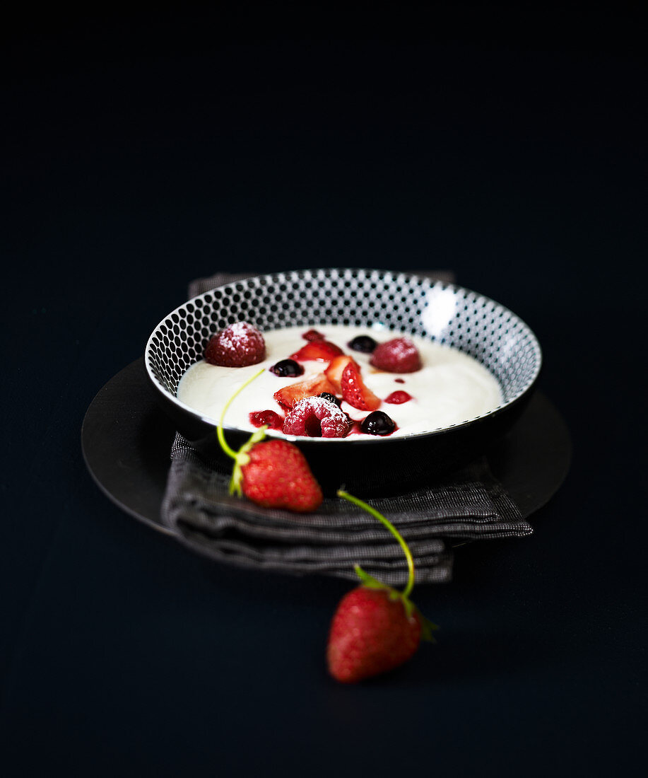 White cheese with red fruits