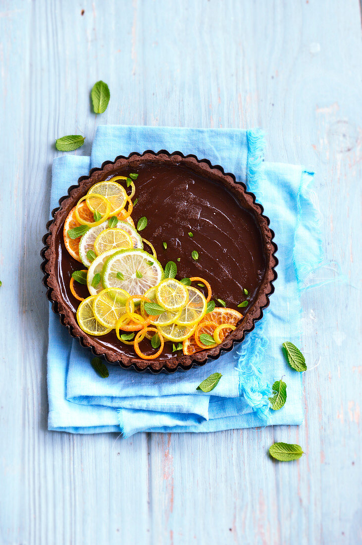 Chocolate and citrus fruit tart