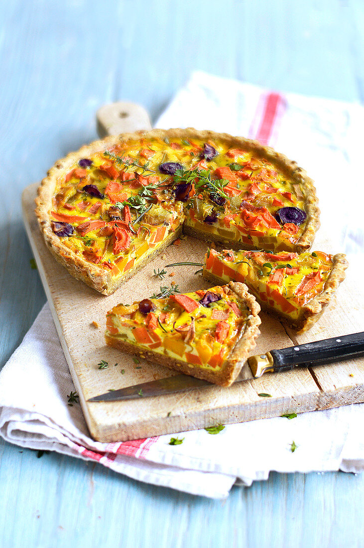 Multicolored carrot quiche