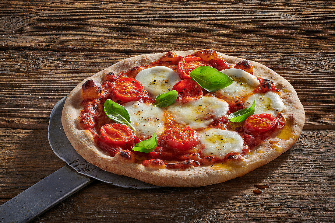 Pizza with tomato and mozzarella