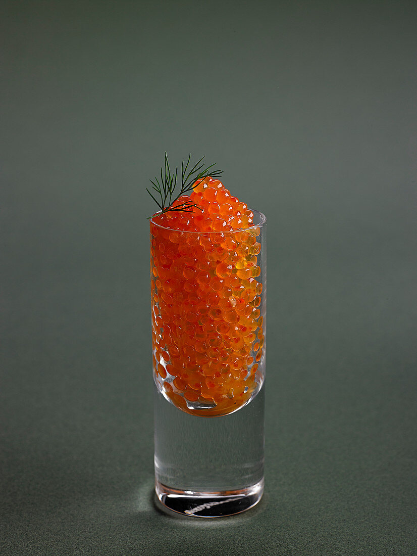 Glass of salmon roe