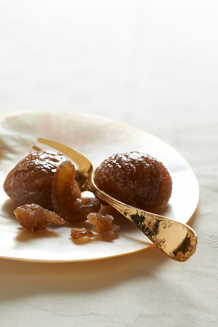 Small plate of candied chestnuts
