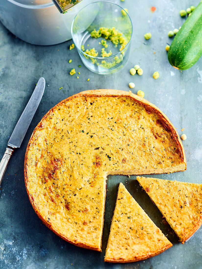 Quiche without zucchini and pea paste