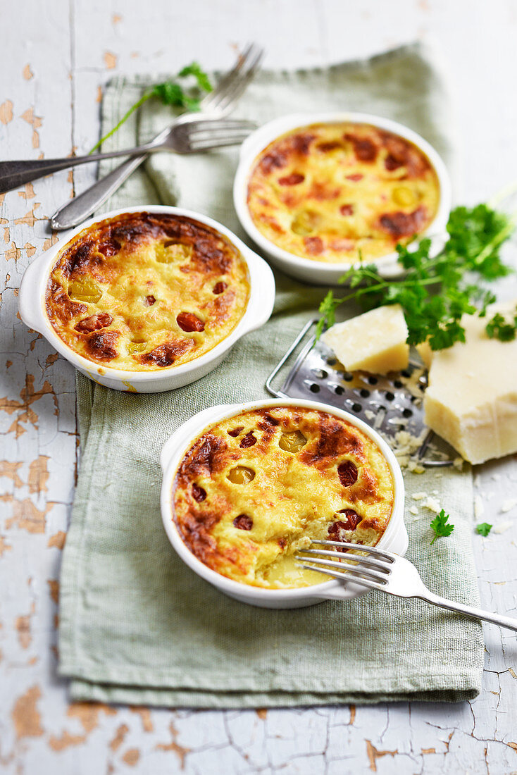 Small parmesan and cherry tomato baked creams