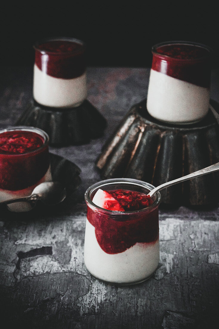 Panna cotta with summer berry coulis