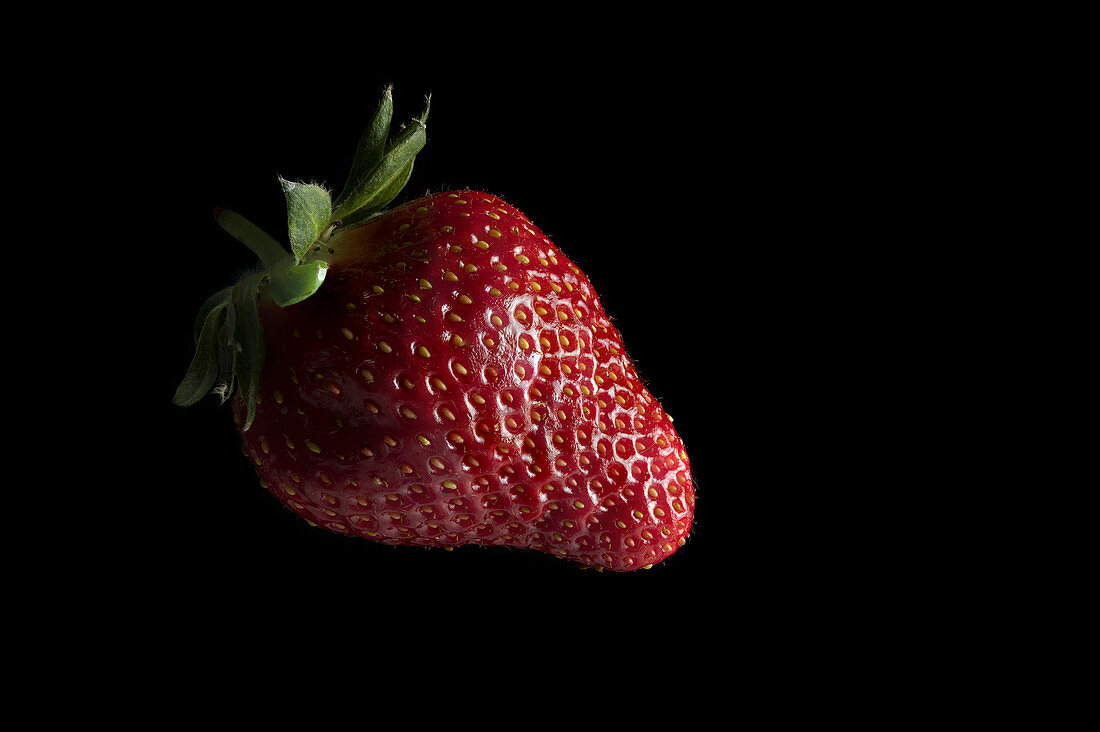 Fraise sur fond noir avec focus stacking. Strawberry on a black background with focus stacking.