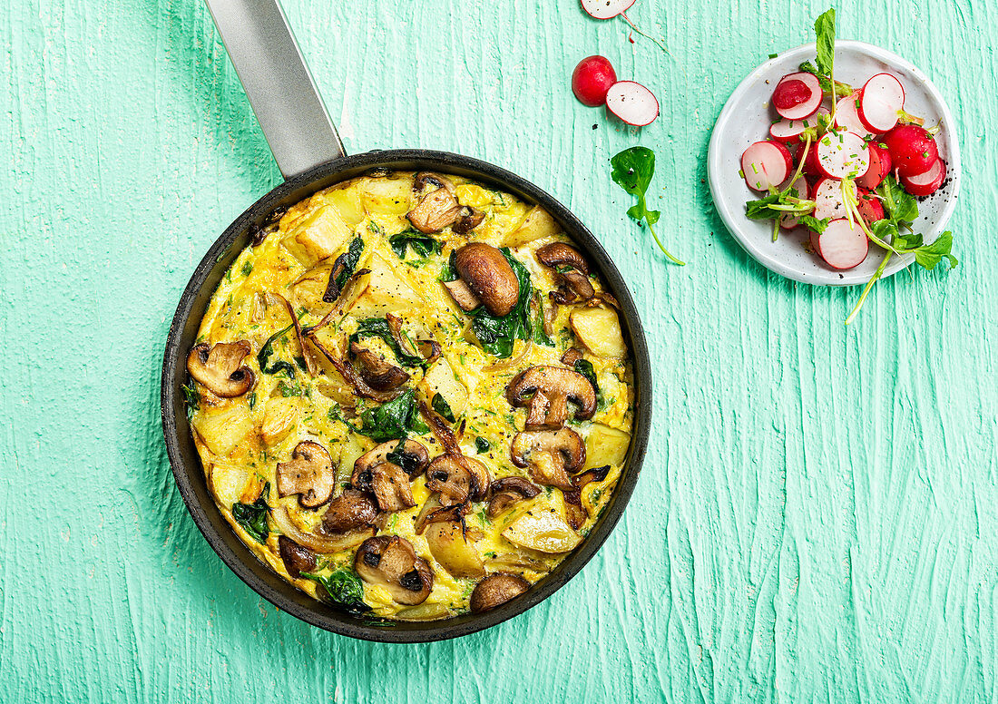 Potato, mushroom and spinach frittata