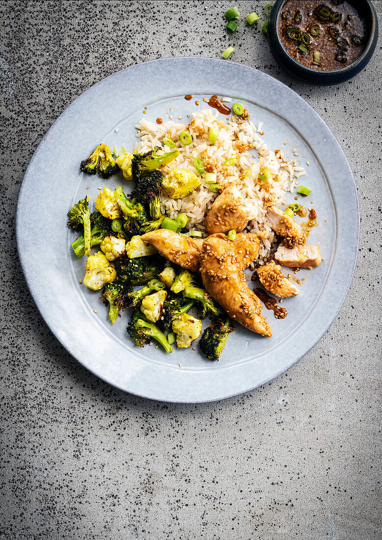 Chicken teriyaki and broccoli rice