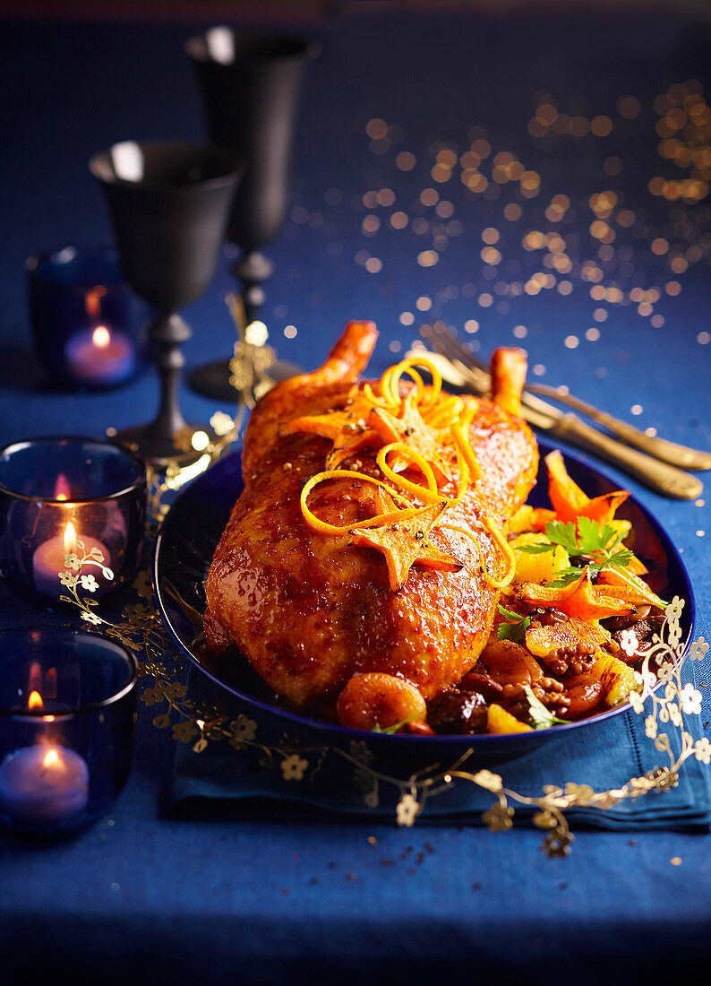 Christmas goose with dried fruit