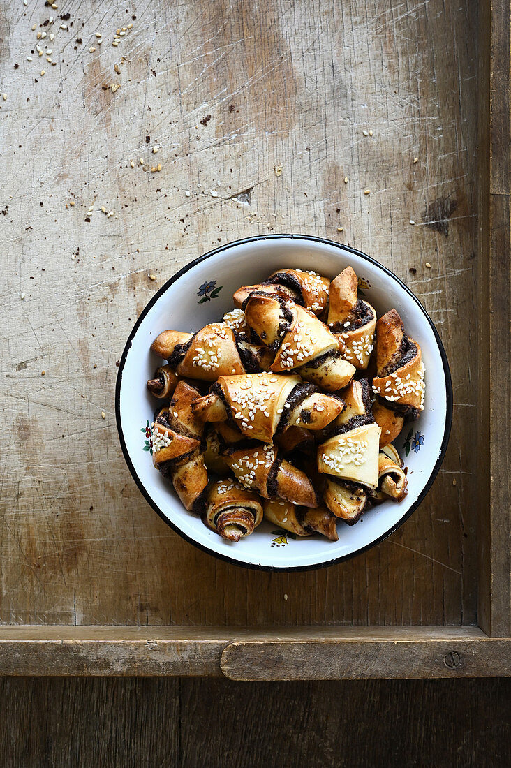 Rugelach with chocolate filling (Jewish cuisine)