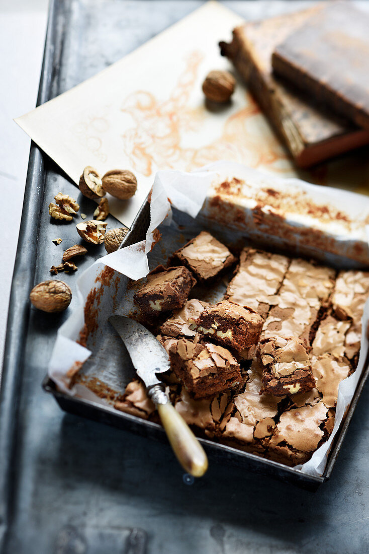 Soft brownies and chocolate and walnut crunchies