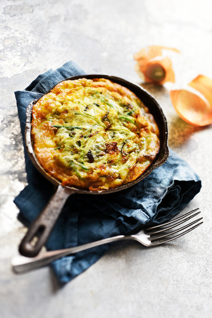 Spring onion and courgette omelette soufflee