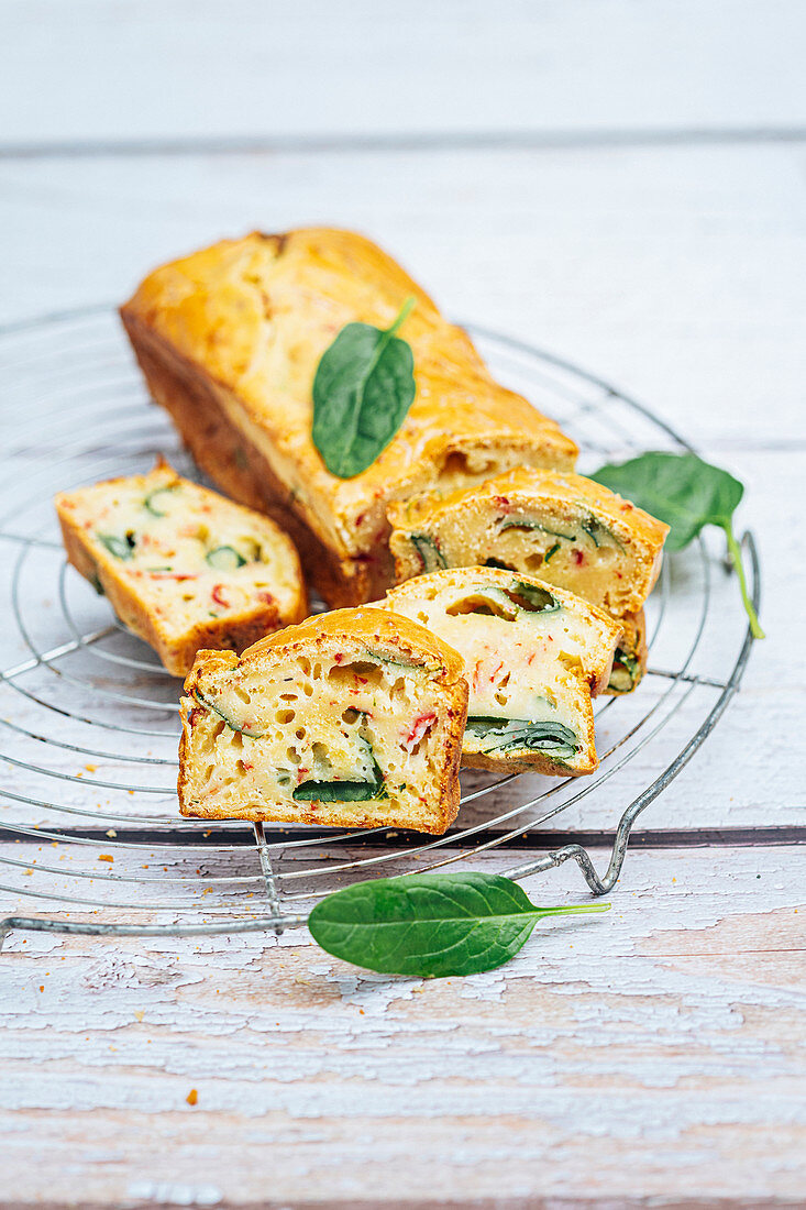 Crab,crayfish,spinach,turmeric and olive oil sea loaf cake