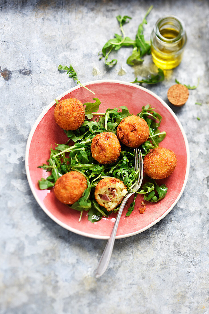 Risotto Arancini with parmesan and speck