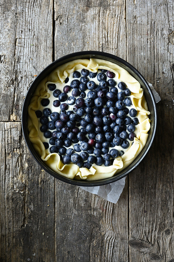 Blueberry cheesecake before baking
