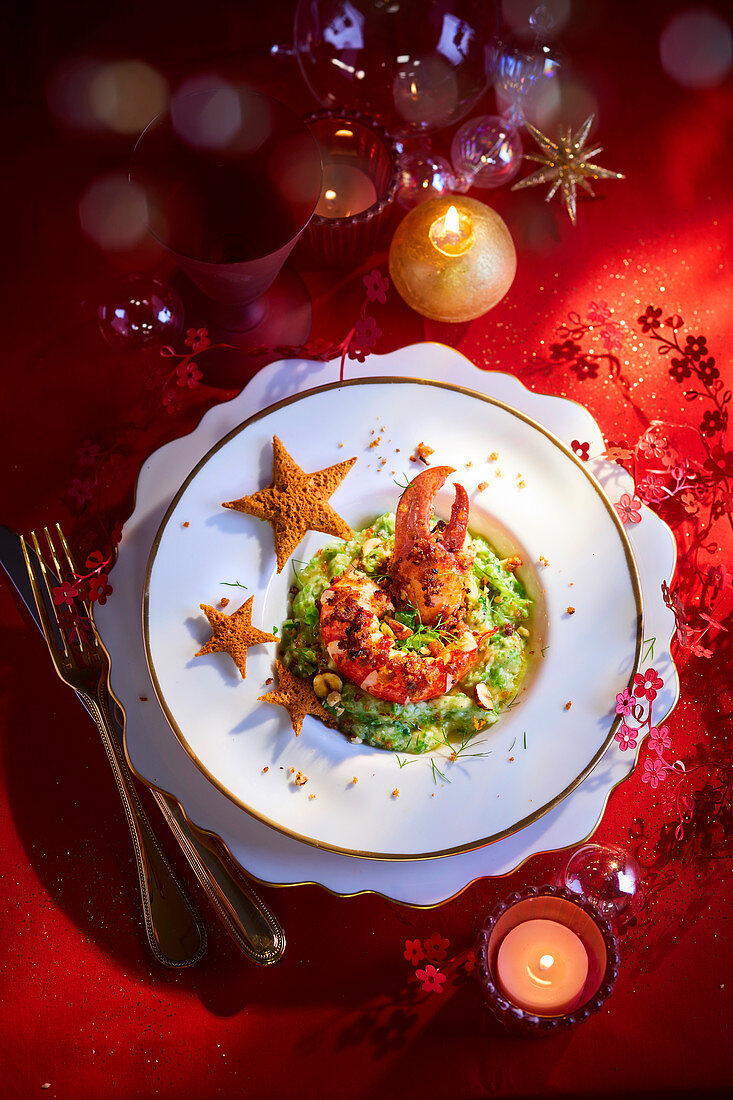 Hummer auf Kohlpüree mit Haselnüssen (Weihnachten)