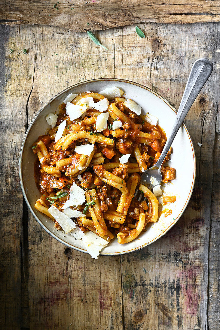 Pasta with beef and pumpkin