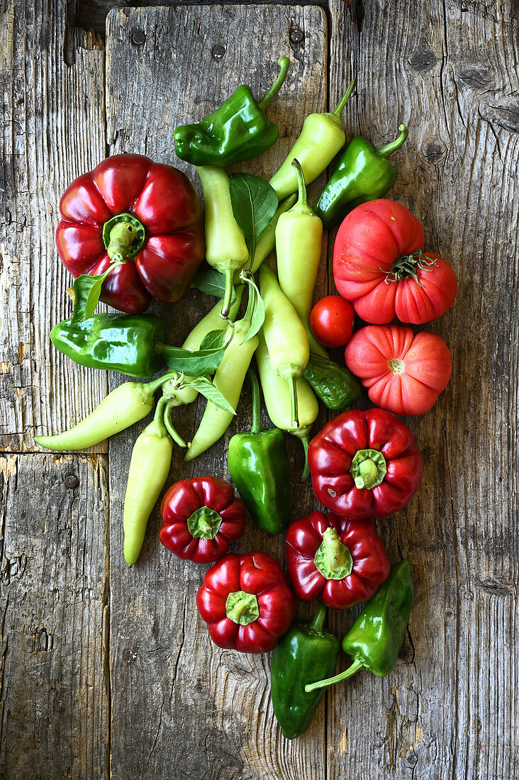 Assortment of vegetables,tomatoes,peppers and chili peppers