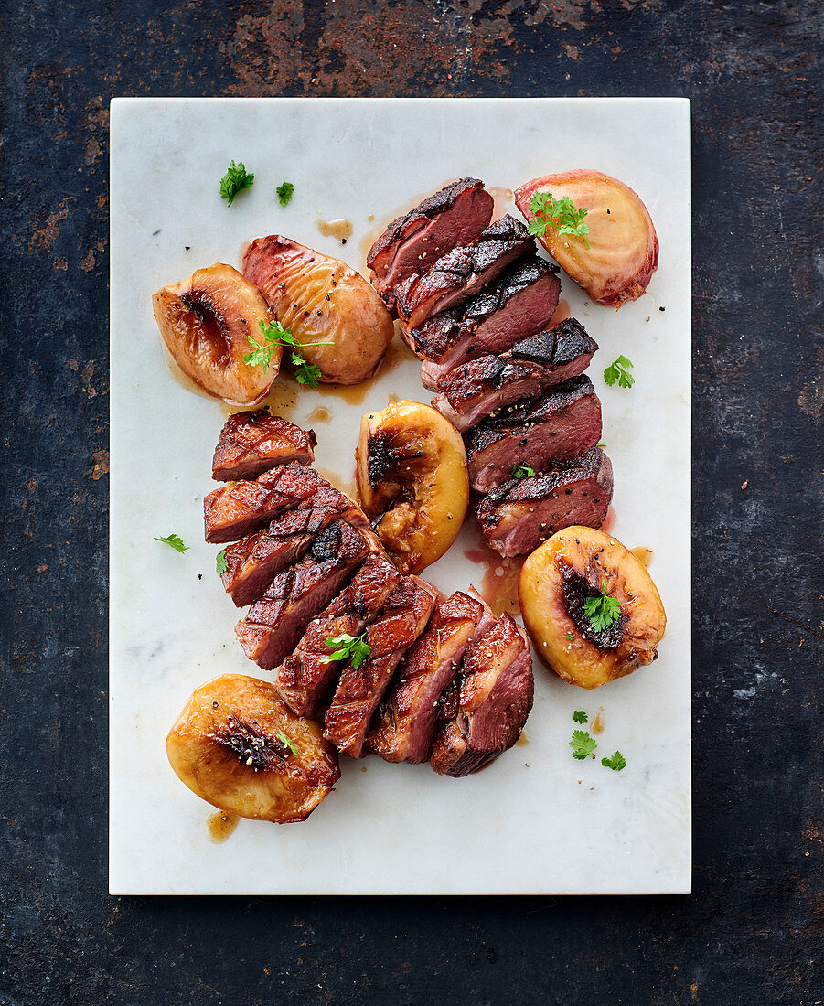 Duck magret with peaches