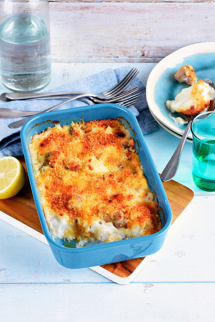 Cod crumble with lemon and parmesan cheese