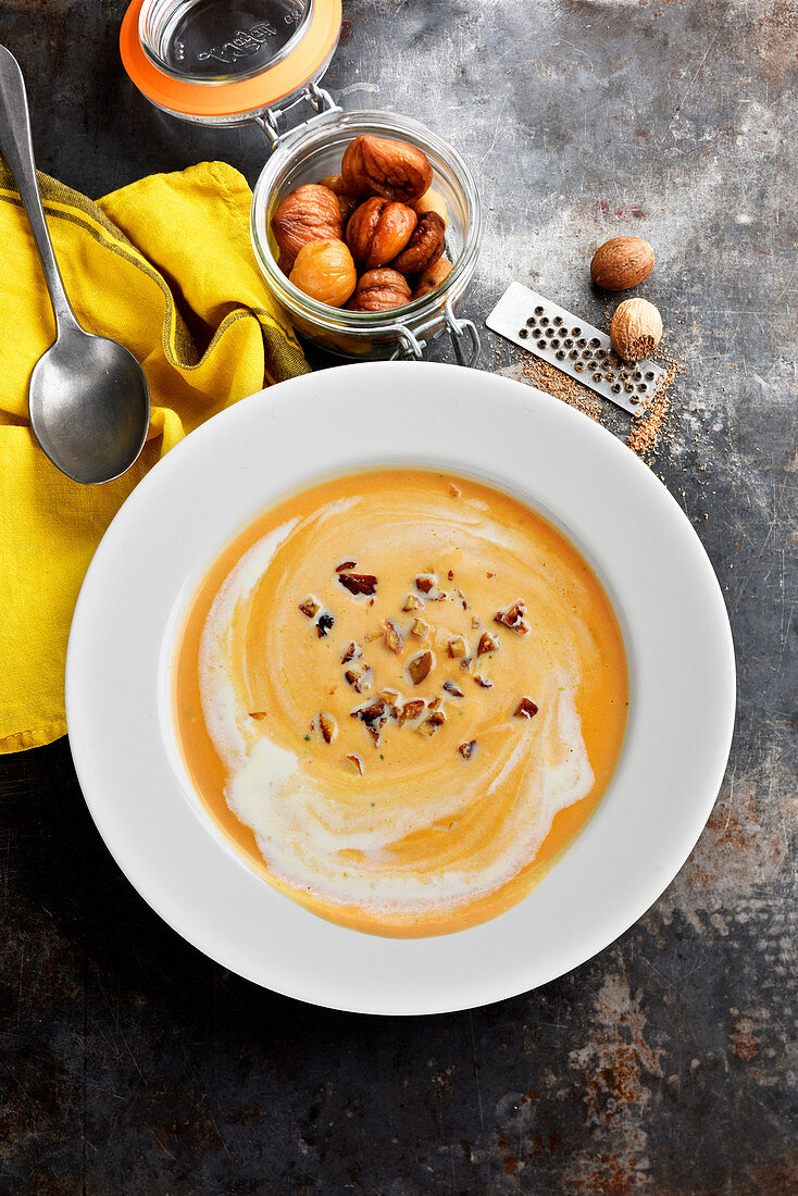 Cream of pumpkin and chestnut soup