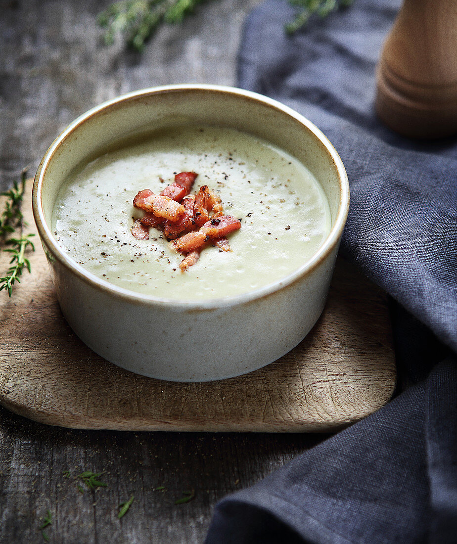 Split pea soup with diced bacon