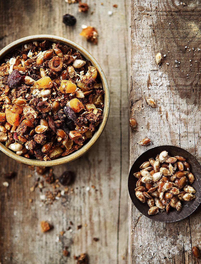 Granola with grilled squash seeds