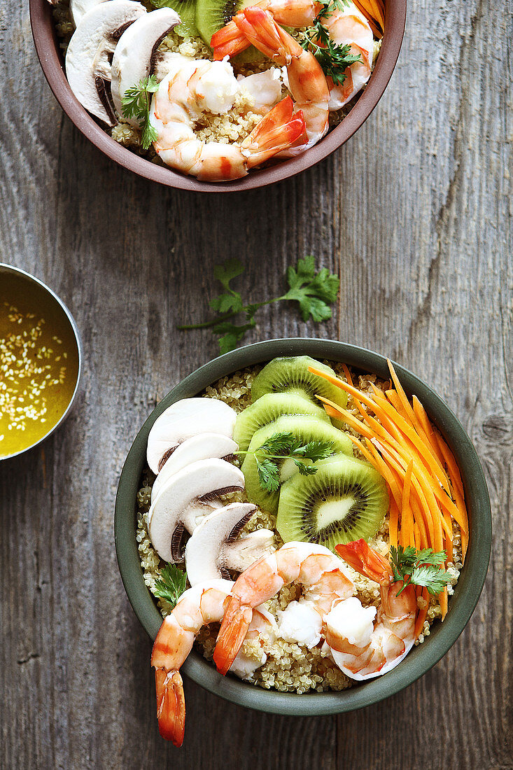 Buddha bowl with quinoa,vegetables and shrimps