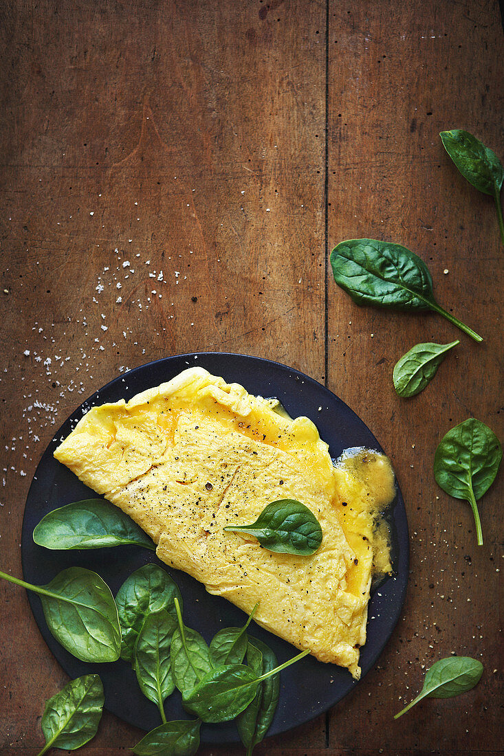 Runny spinach omelette