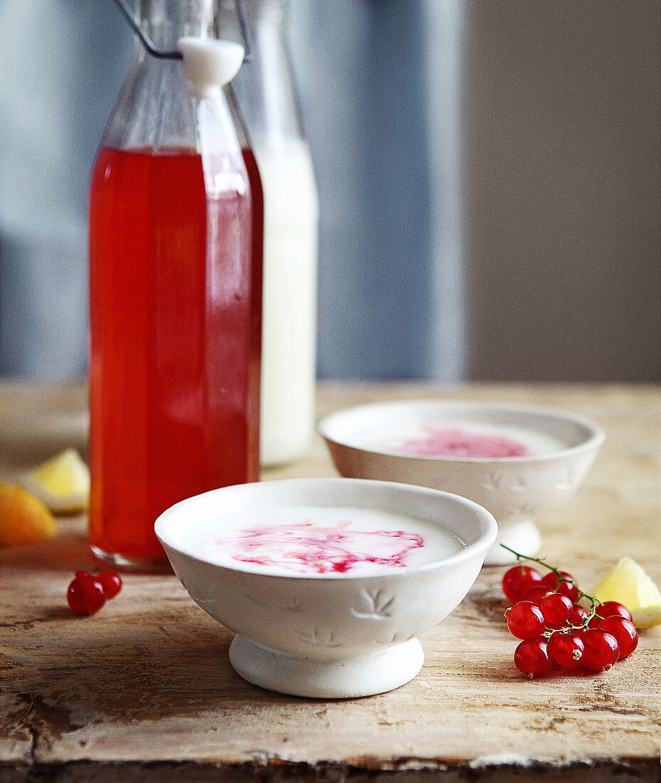 Fermented milk and redcurrant syrup