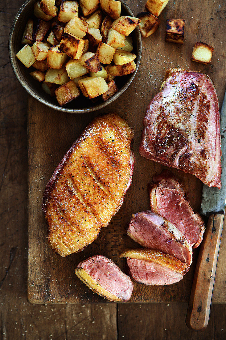 Duck breast and fried potatoes