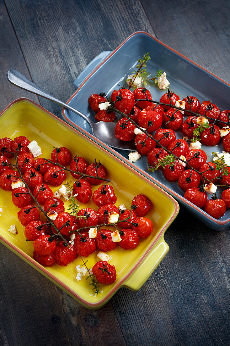 Cherry tomatoes and feta baked in the oven