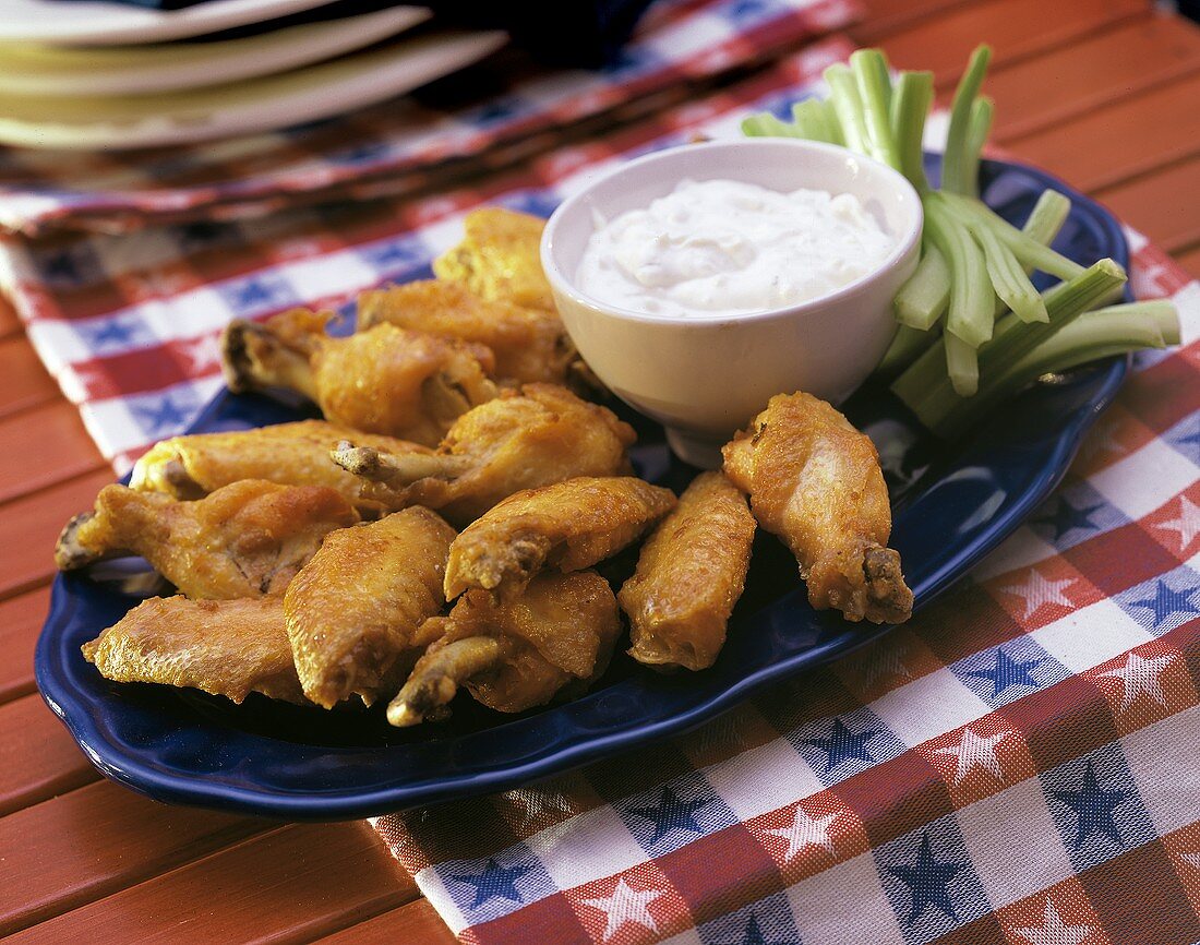 Spicy Buffalo Wings with Celery; Dip