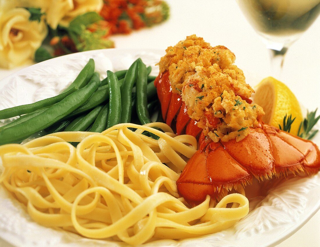 Stuffed Lobster Tail; Green Beans and Pasta