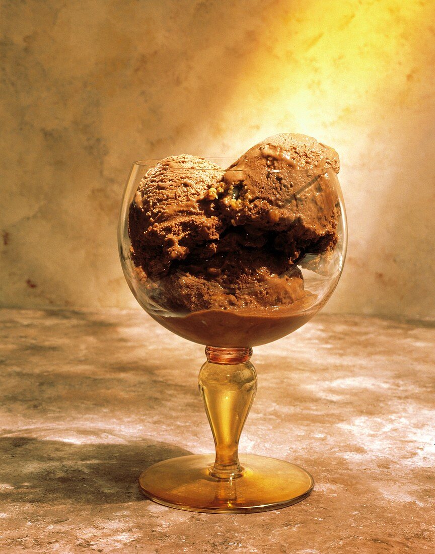 A Stem Glass with Chocolate Ice Cream