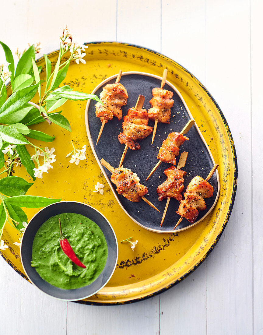 Mataba (grilled chicken skewers) with dip