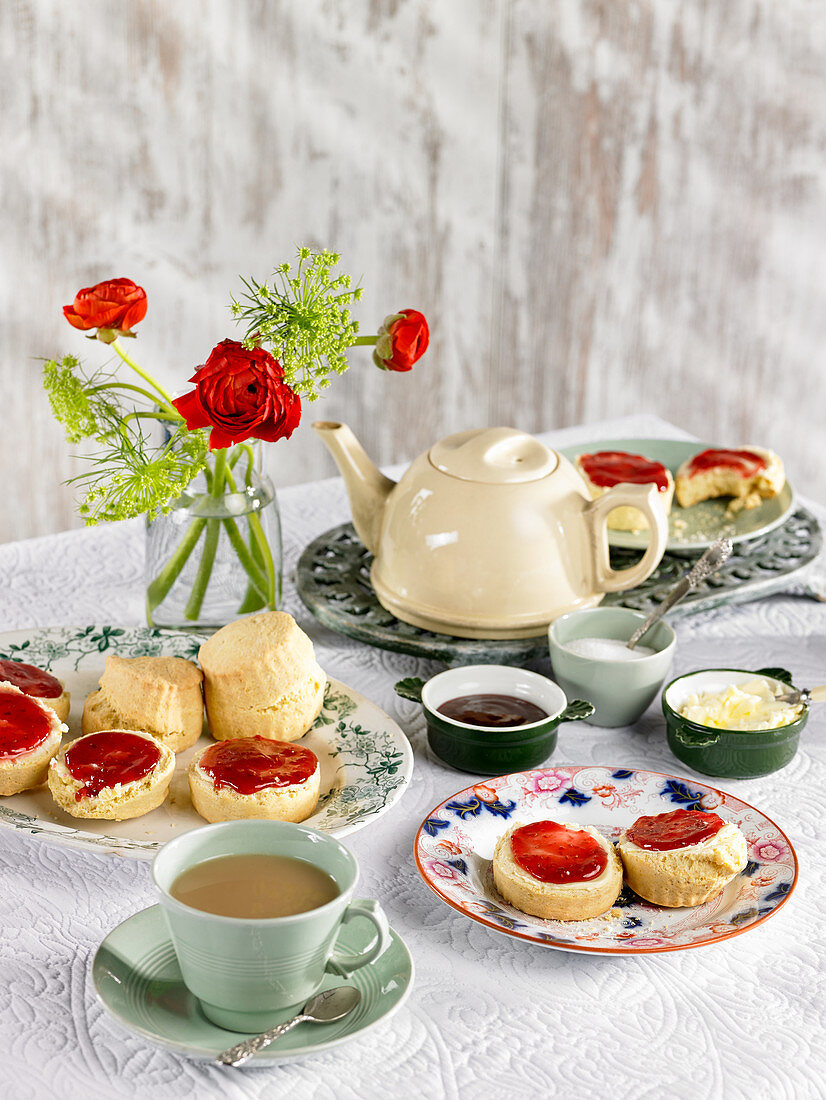 Teatime with scones,butter and jam