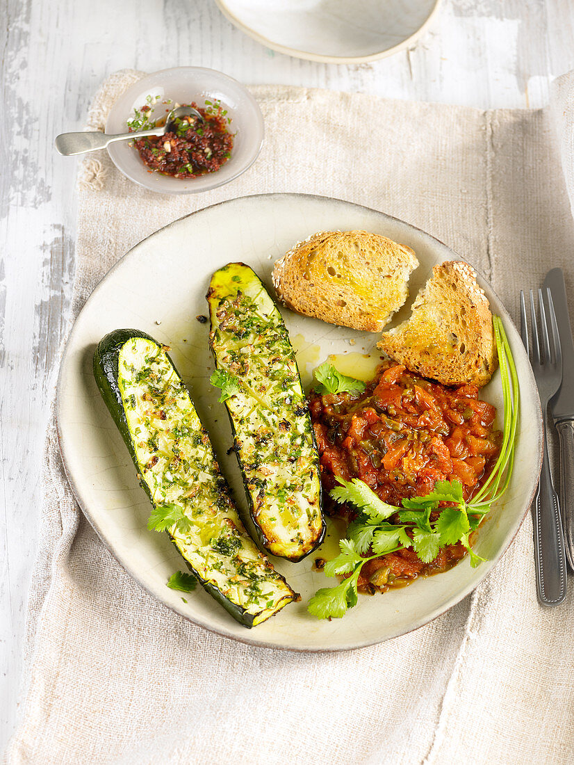 Stuffed courgettes and ratatouille