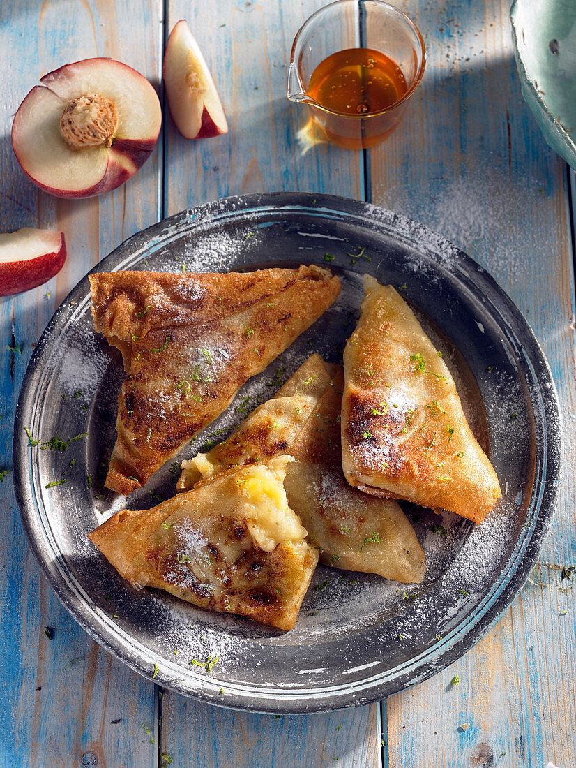 Peach and banana sweet samosas